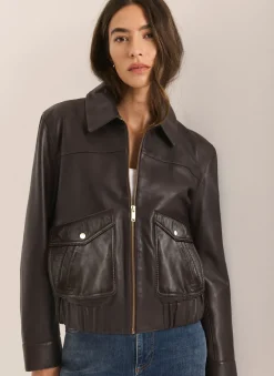 Discount Leather Collared Bomber Jacket Jackets|Leather & Suede Jackets
