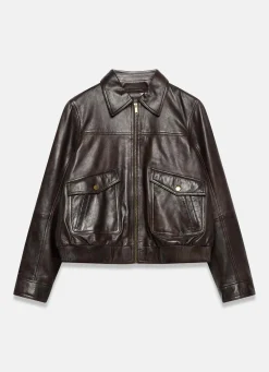 Discount Leather Collared Bomber Jacket Jackets|Leather & Suede Jackets