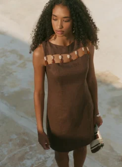 Linen Beaded Mini Dress Summer Dresses|Mini Dresses