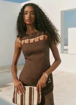 Linen Beaded Mini Dress Summer Dresses|Mini Dresses