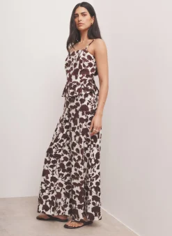 Online Brown Linen Blend Floral Print Wide Leg Trousers Wide Leg Trousers|Trousers