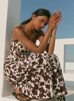 Discount Linen Blend Printed Midi Dress Summer Dresses|Midi Dresses