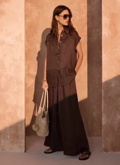 Sale Linen Blend Wide Leg Trousers Wide Leg Trousers|Trousers