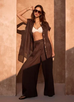 Sale Linen Blend Wide Leg Trousers Wide Leg Trousers|Trousers