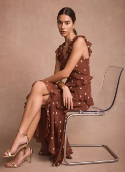 New Polka Dot Print Ruffle Midi Dress Occasion Dresses|Occasion Dresses