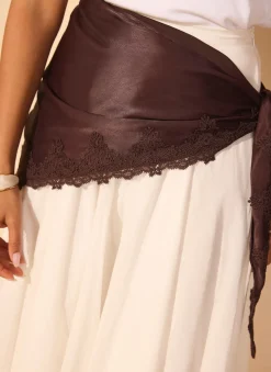Online Satin Lace Trim Scarf Scarves