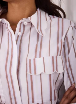 Discount Striped Cotton Scallop Detail Shirt Shirts & Blouses