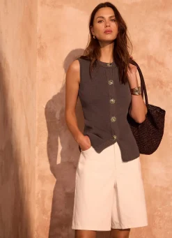 New Sunray Button Knit Sleeveless Top Knitted Tops|Knitted Tops