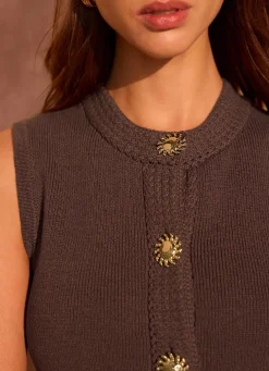 New Sunray Button Knit Sleeveless Top Knitted Tops|Knitted Tops