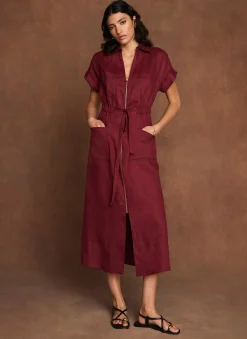 Outlet Linen Midi Shirt Dress Summer Dresses|Midi Dresses