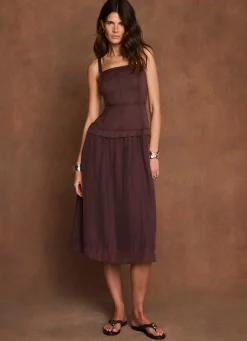 Best Burgundy Ramie Drop Waist Midi Dress Midi Dresses|Linen Dresses