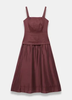 Best Burgundy Ramie Drop Waist Midi Dress Midi Dresses|Linen Dresses