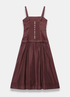 Best Burgundy Ramie Drop Waist Midi Dress Midi Dresses|Linen Dresses