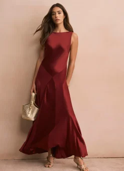 Hot Satin Panelled Maxi Dress Occasion Dresses|Occasion Dresses