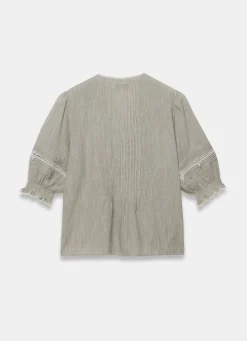 Cotton Stripe Ruffle Blouse Shirts & Blouses