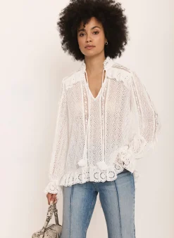 Broderie Trim Longline Blouse Shirts & Blouses