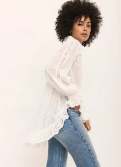 Broderie Trim Longline Blouse Shirts & Blouses