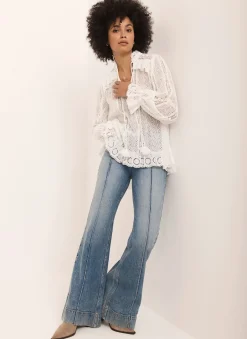 Broderie Trim Longline Blouse Shirts & Blouses