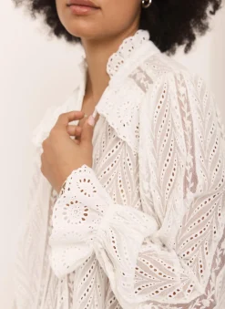Broderie Trim Longline Blouse Shirts & Blouses