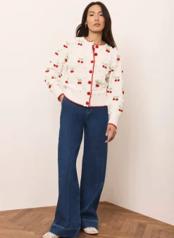 Best Cream Cherry Applique Knit Cardigan Cardigans|Jumpers & Cardigans