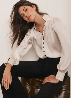 Online Contrast Satin Blouse Shirts & Blouses