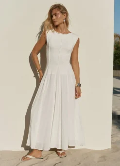 Sale Cream Cotton Blend Drop Waist Maxi Dress Summer Dresses|Maxi Dresses