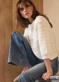New Cream Cotton Blend Floral Detail Jumper Jumpers|Jumpers & Cardigans