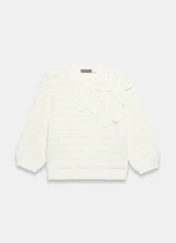 New Cream Cotton Blend Floral Detail Jumper Jumpers|Jumpers & Cardigans