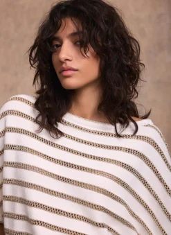 Online Cream Cotton Blend Metallic Stripe Top Jumpers|Jumpers & Cardigans