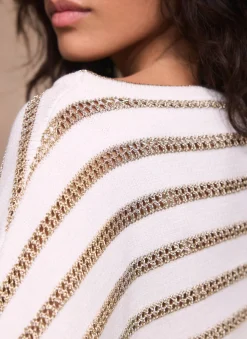 Online Cream Cotton Blend Metallic Stripe Top Jumpers|Jumpers & Cardigans