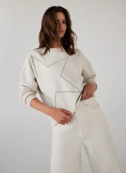 New Cream Cotton Blend Star Sweatshirt Sweatshirts|Sweatshirts