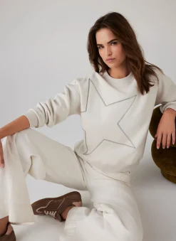 New Cream Cotton Blend Star Sweatshirt Sweatshirts|Sweatshirts