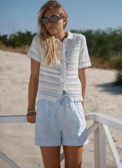 Clearance Cream Cotton Blend Stripe Crochet Top Crochet