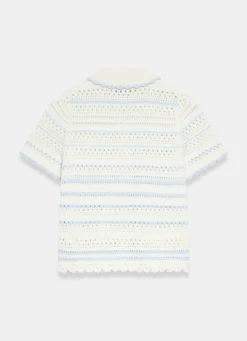 Clearance Cream Cotton Blend Stripe Crochet Top Crochet