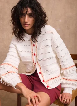 Hot Cream Cotton Blend Tassel Cardigan Cardigans|Jumpers & Cardigans