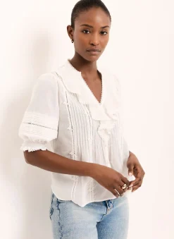 Best Cream Cotton Ruffle Blouse Shirts & Blouses