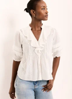 Best Cream Cotton Ruffle Blouse Shirts & Blouses