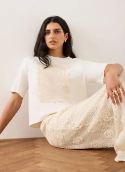 New Cream Crochet Panel T-Shirt T-Shirts|T-Shirts
