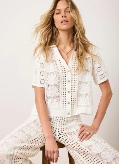 New Cream Crochet Shell Shirt All Tops|Tops