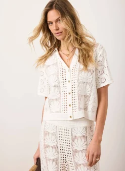 New Cream Crochet Shell Shirt All Tops|Tops