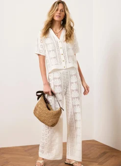 Hot Cream Crochet Shell Trousers Crochet|Trousers