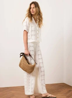 Hot Cream Crochet Shell Trousers Crochet|Trousers