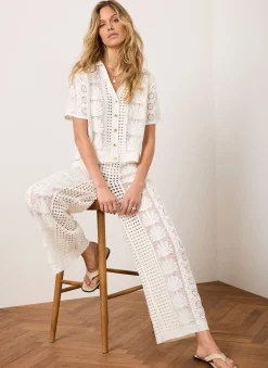 Hot Cream Crochet Shell Trousers Crochet|Trousers