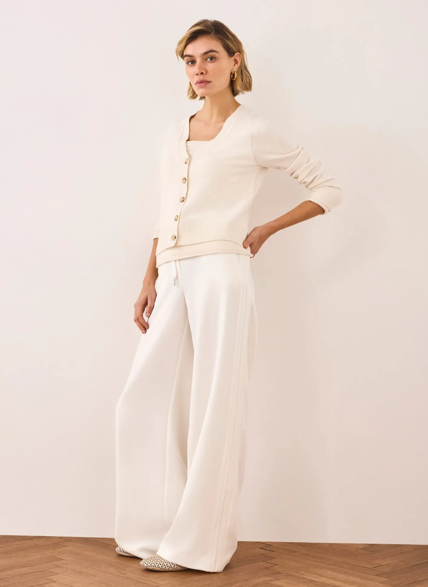 Outlet Cream Crochet Side Stripe Trousers Wide Leg Trousers|Trousers