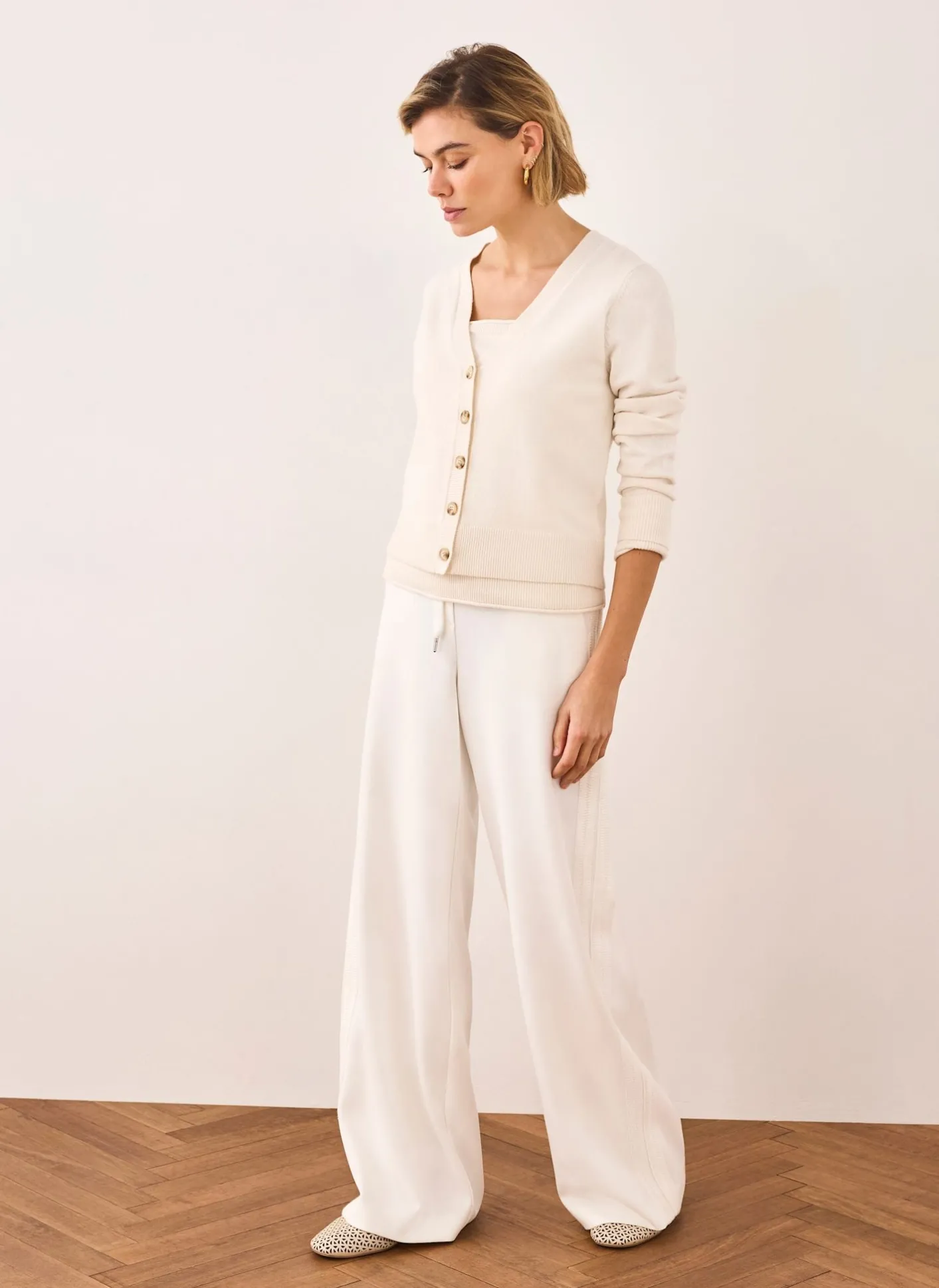 Outlet Cream Crochet Side Stripe Trousers Wide Leg Trousers|Trousers
