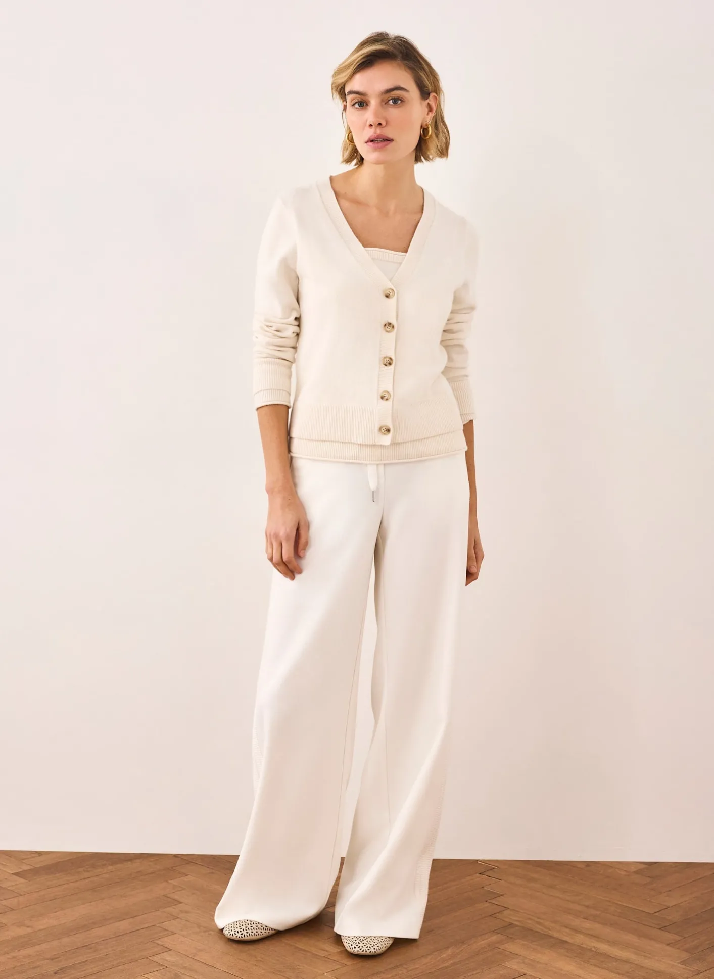 Outlet Cream Crochet Side Stripe Trousers Wide Leg Trousers|Trousers