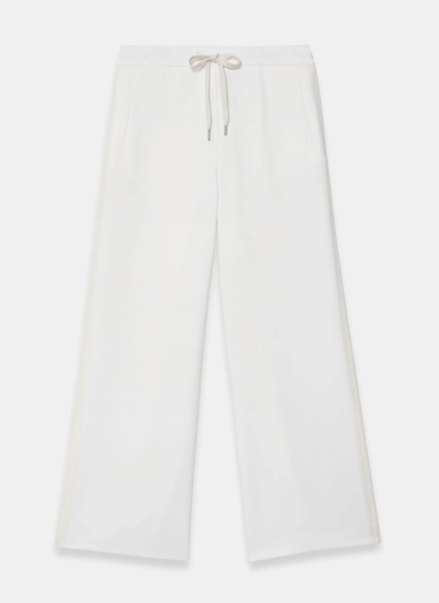 Outlet Cream Crochet Side Stripe Trousers Wide Leg Trousers|Trousers