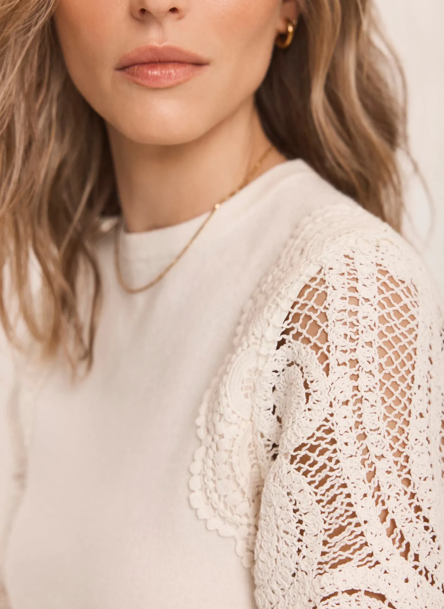 Hot Cream Crochet Sleeve Jumper Crochet|Jumpers