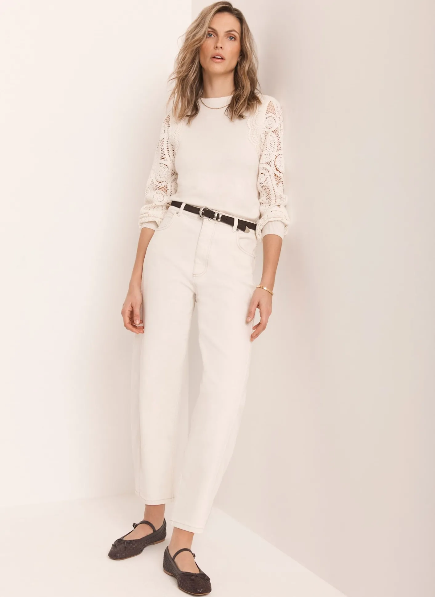 Hot Cream Crochet Sleeve Jumper Crochet|Jumpers