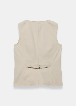Discount Cream Denim Diamond Textured Waistcoat Waistcoats|Denim Jackets